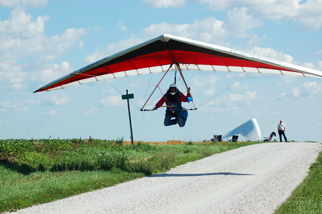 Your author just off the ground static line towing at the farm roads of Cullom IL